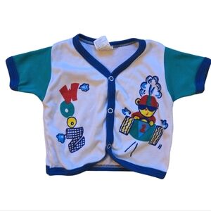 Vintage 1990s primary colors Zoom race car button-up short sleeved top